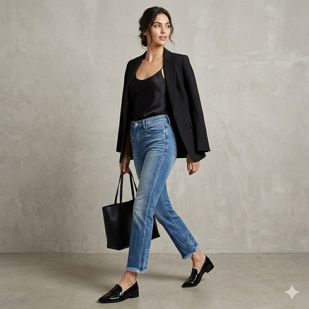 AYR The Bomb Pop Cropped Jeans Raw Hem in Medium Blue Wash